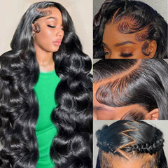 UltraFlower 32-inch body wave wig close-up shows natural texture for daily wear