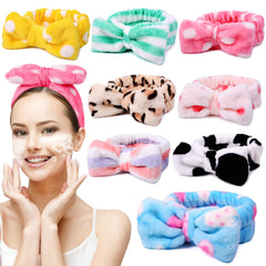 UMIKU 8-pack bow headbands in coral fleece for spa days and masking routines.