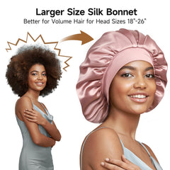 UmiSleep 22momme silk bonnet large size 13-4 diameter accommodates long hair overnight.