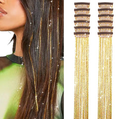 Umylar gold hair tinse pack 12 clips ready for instant highlight styling.