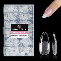 UNA GELLA almond nail tips packaging shows 504-piece set for at-home extensions