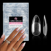 UNA GELLA Almond Nail Tips clear cover swatch for natural extension.