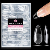 UNA GELLA almond tips pack front shows 216-piece set for at-home salon results