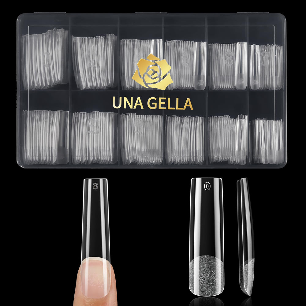 UNA GELLA extra long tapered square nail tips close-up for seamless DIY extensions