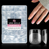 UNA GELLA Extra Short Square nail tips close-up shows clear coverage for DIY salon results