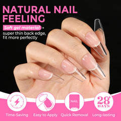 UNA GELLA Long Coffin Tips edge closeup highlights smooth curve for comfortable wear