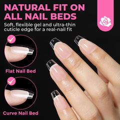 UNA GELLA pre-etched clear tips close-up, easy pre-shaped for a natural look.