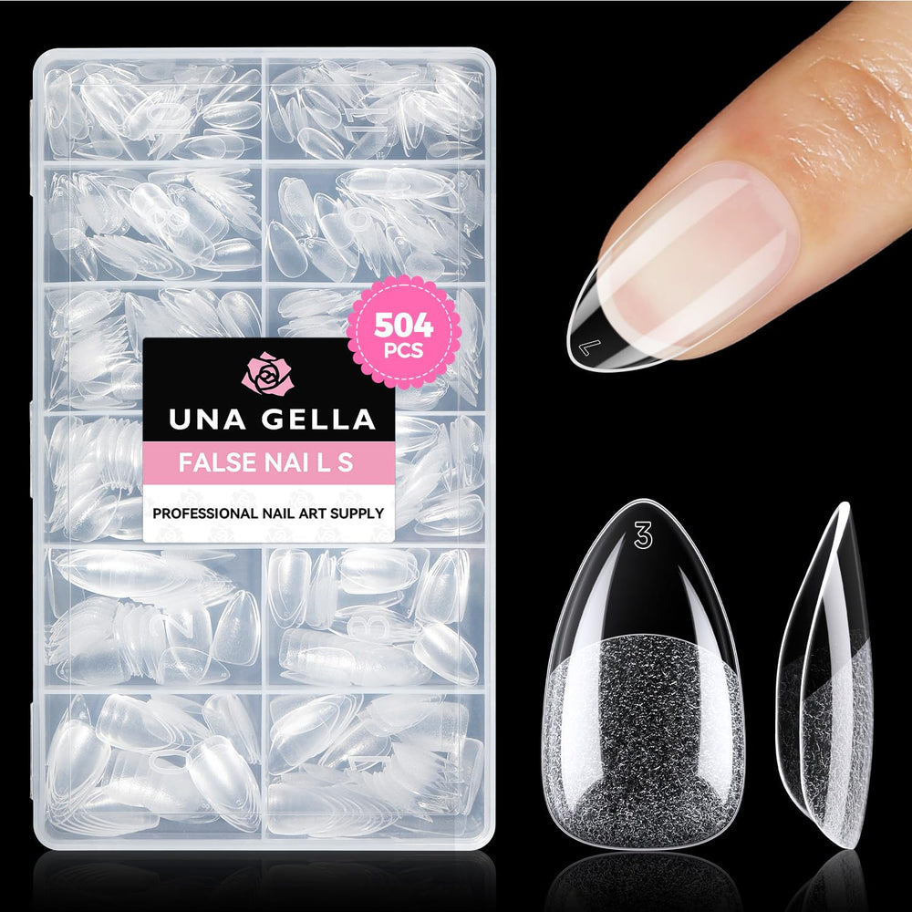 UNA GELLA short almond nail tips pack 504pcs for easy at-home extensions