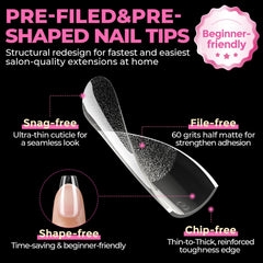 UNA GELLA soft gel tips in action for a comfortable press-on nail bed fit.