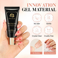 UNA GELLA 80g bottle delivers a clear, non-yellowing bond on acrylic nails.