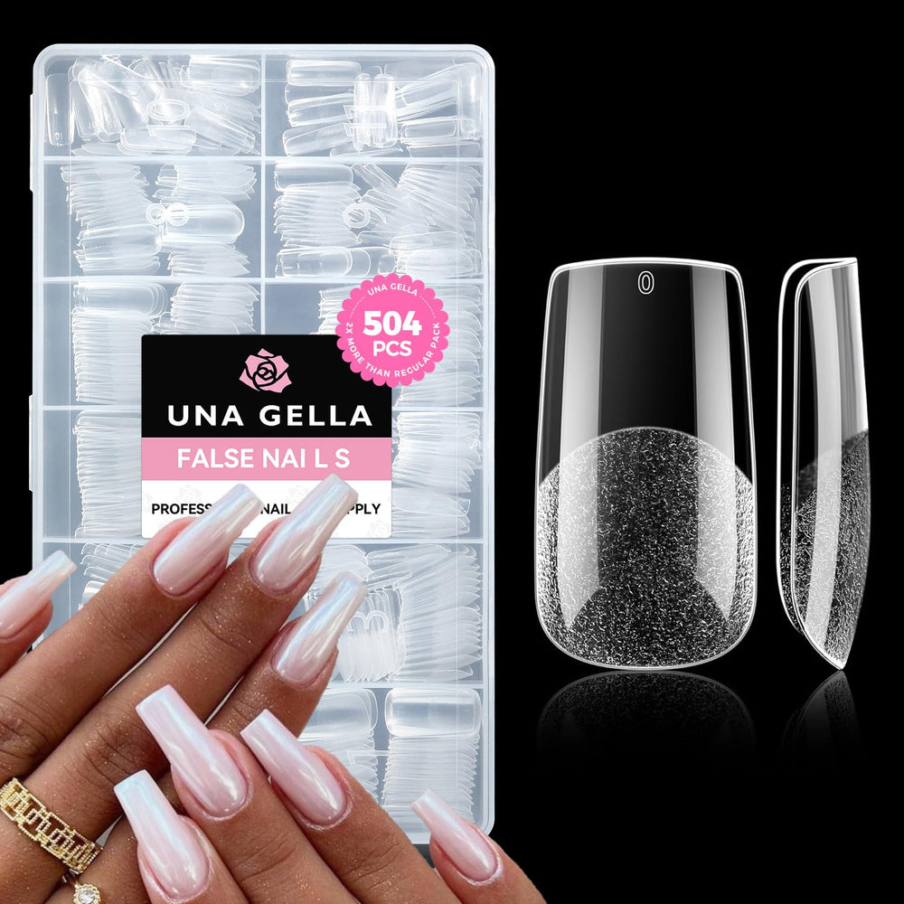 UNA GELLA square fake nails packaging shows clear tips for at-home salon look.