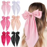 Unbednigt hair bows pink satin clips in a six-pack display for versatile styling.