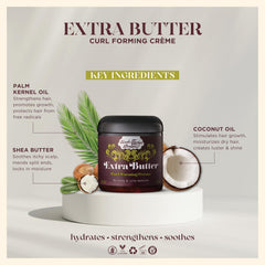 Uncle Funky's Daughter Extra Butter Curl Forming Creme label closeup highlights nourishing ingredients