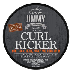 Uncle Jimmy Curl-Kicker cream closeup—flake-free finish with gentle hold.