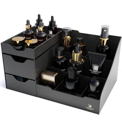 Uncluttered Designs large black vanity organizer top view showing roomy storage for daily setup and easy cleanup