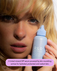Undefined Beauty R&R Sun Serum SPF50 packaging box highlighting clean mineral formula.
