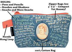 Jane Austen Bag blue canvas texture conveys classic style and durability.