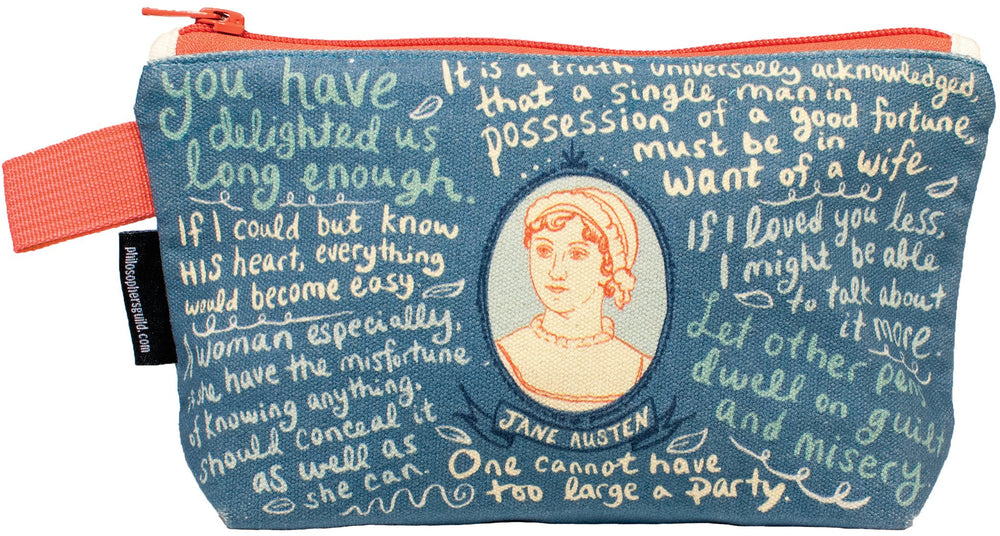 The Unemployed Philosophers Guild Jane Austen Bag front view for on-the-go storage.