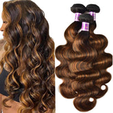 UNICE brown highlight body wave 16-inch bundle for natural texture and easy sew-in.