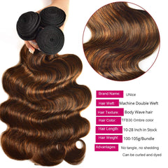 UNICE brown highlight body wave 20-inch bundle for dramatic length and soft movement.