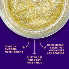 Unicorn Snot close-up holographic glitter on eyes shows dramatic, skin-safe shimmer.