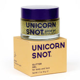 Unicorn Snot glitter gel bottle close-up shows cosmetic-grade sparkle for skin-safe glam.
