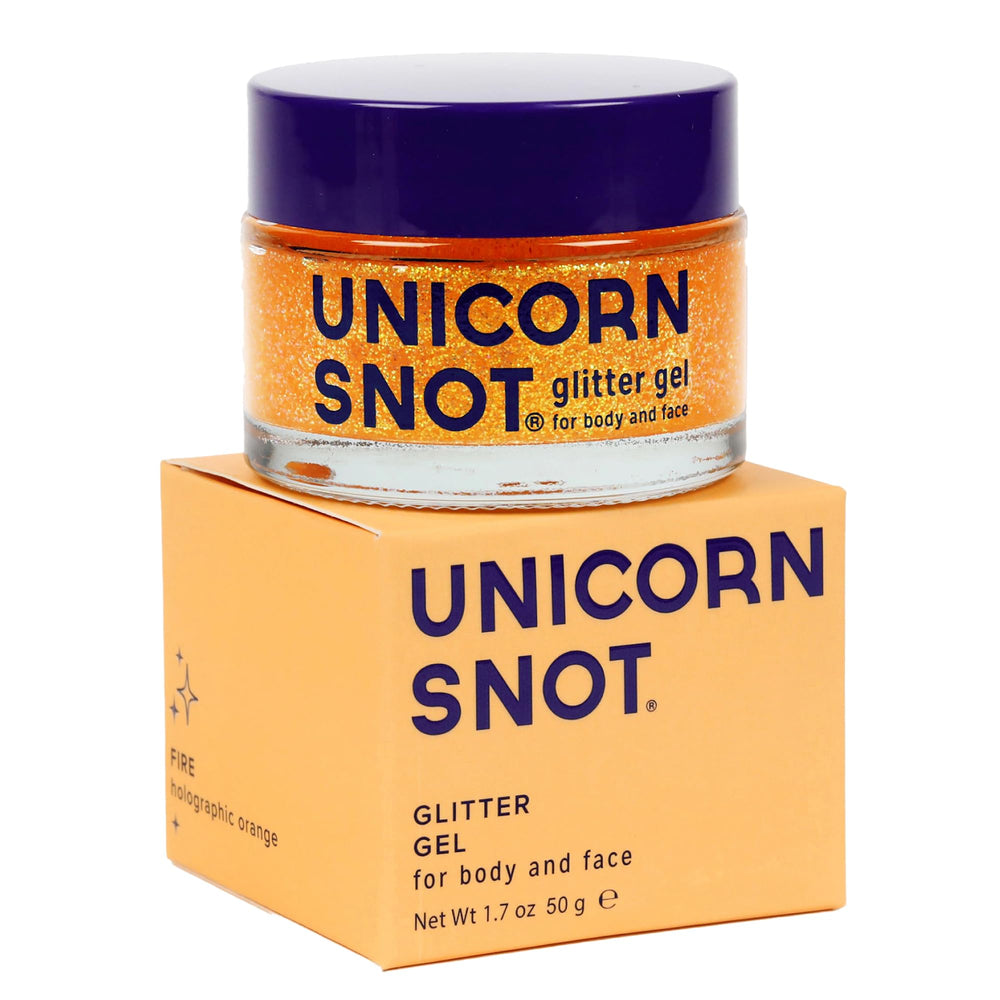 UNICORN SNOT holographic glitter gel orange fire jar adds radiant party shimmer for eyes or skin
