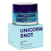 Unicorn Snot Sky Glitter Gel jar shows holographic blue sparkle for festival-ready styling.