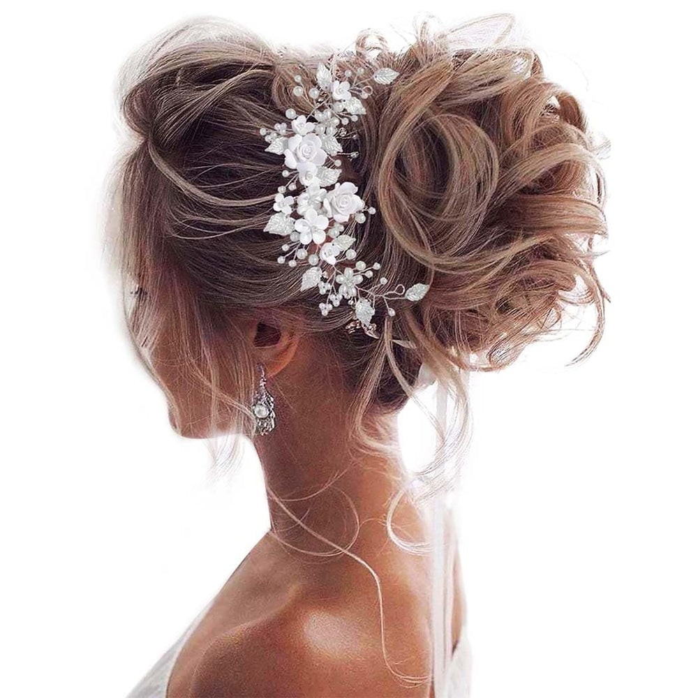 Unicra Flower Bride hair vine pearls on silver for bridal elegance and sparkle