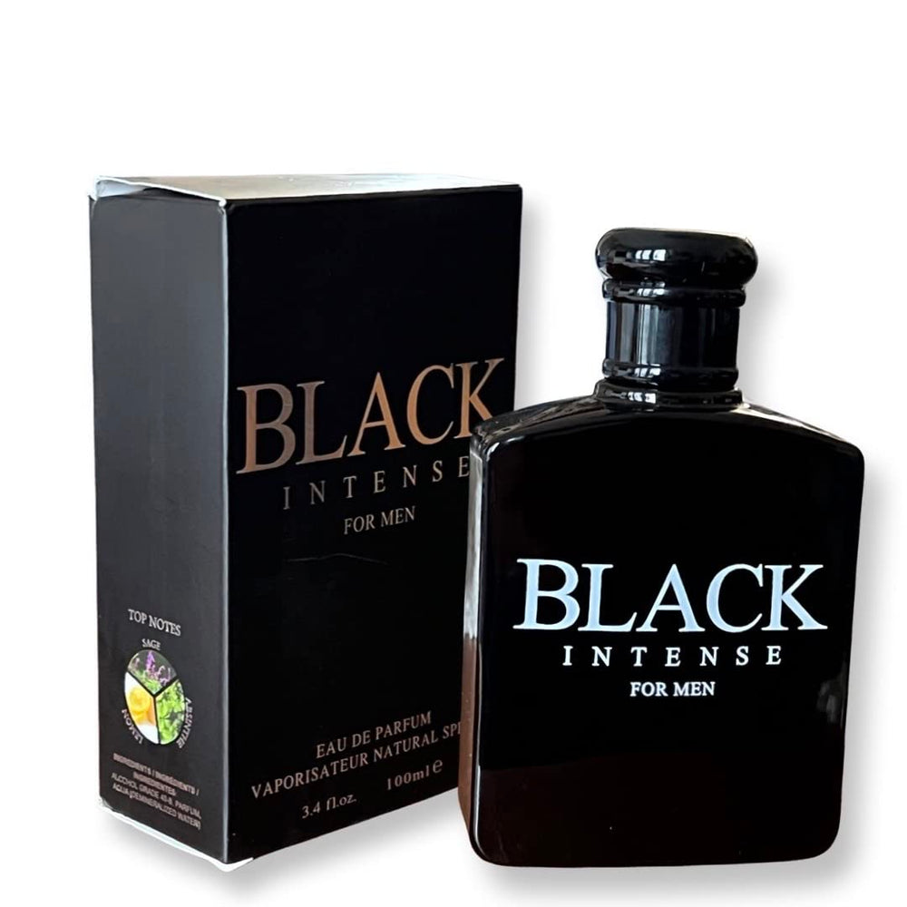 United Scents BLACK INTENSE bottle front view for daily wear with long-lasting sophistication.
