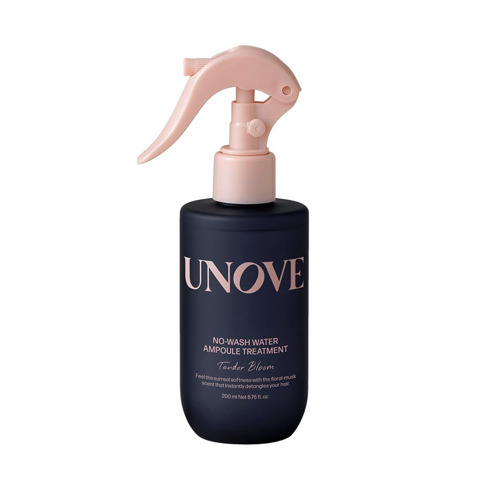 UNOVE No-Wash Water Ampoule Treatment bottle demonstrates sleek design for frizz control.