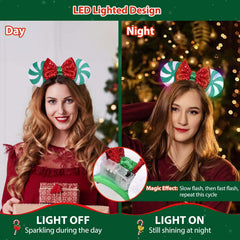 UNSPAZ Christmas Mouse Ears 2pc closeup sequin detail highlighting sparkle and snowflake motifs for festive flair