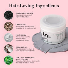 Unwash Charcoal Detox Scrub foamy lather during wash promotes a clean, clarified scalp.