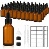 UPBUD 50-pack amber glass bottles with funnels for organized dispensing