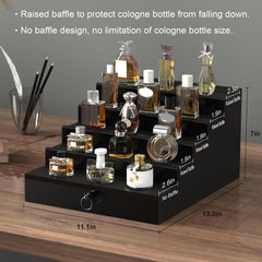 Upcessory wood perfume display with plush lining protects bottles.