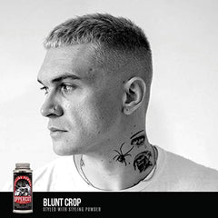 UPPERCUT DELUXE styling powder dispense action highlights mess-free application
