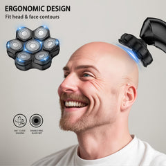 UPTARD bald-men grooming tool demonstrates contour-friendly cuts on head and neck