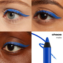 URBAN DECAY 24/7 Chaos swatches: cobalt blue with floating pearl for dimension.