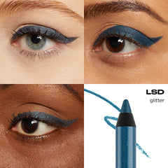 Urban Decay 24/7 Glide-On LSD Navy Shimmer waterproof swatch on skin.