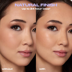 Urban Decay All Nighter mist application demonstrates ultra-fine spray for smooth makeup.