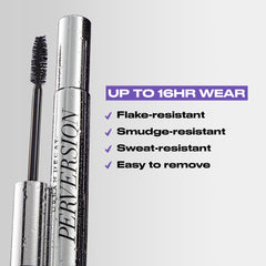 Urban Decay Perversion Volumizing Mascara brush detail emphasizing fluffy wand for root-to-tip volume.