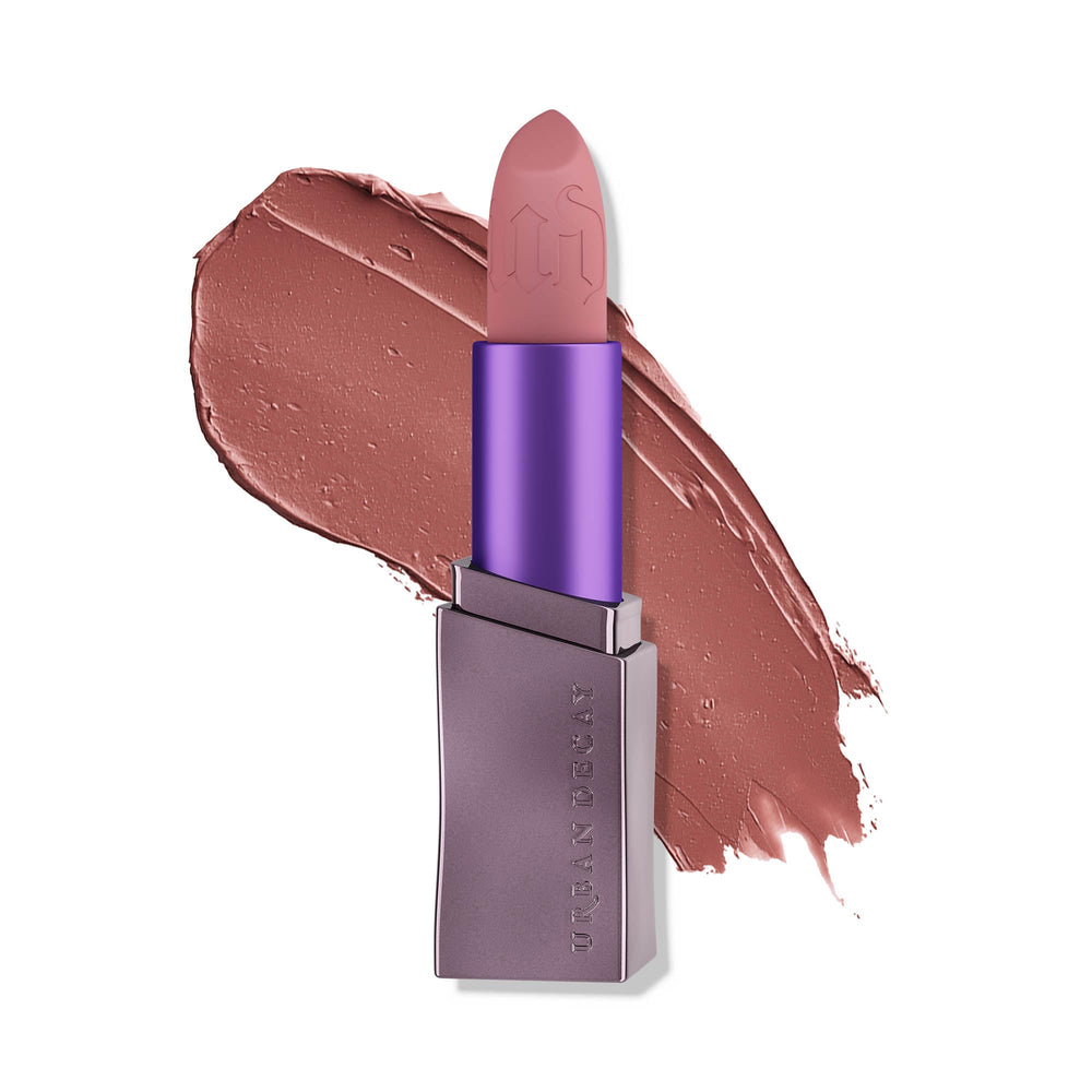 Urban Decay Vice Hydrating Lipstick Backtalk mauve-nude matte swatch for long-lasting color.