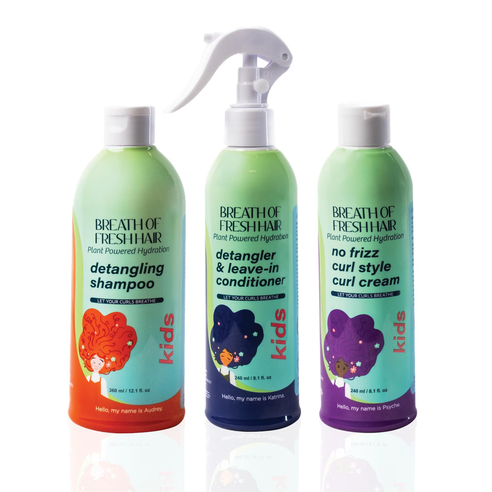 Urban Hydration Breath of Fresh Hair kit display highlights gentle cleansing for kids’ curly hair
