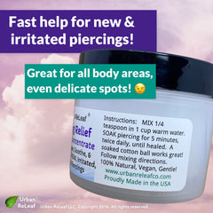 Urban ReLeaf Piercing Relief ingredients panel reveals Tea Tree and Rosemary.