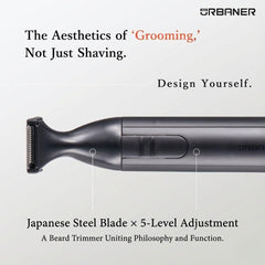 Urbaner Mustache Trimmer length settings 0-08-0-55 for customizable grooming.