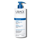 Uriage Gentle Cleansing Syndet bottle-pour shows fragrance-free cleanse for dry skin