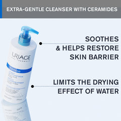 Uriage Gentle Cleansing Syndet foaming-lather demonstrates gentle texture for daily use