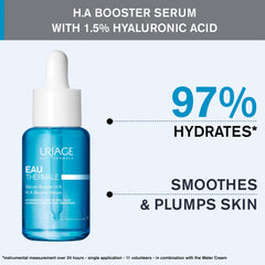 Uriage Serum Booster H.A. gel texture on skin suggests smooth, comfortable finish.