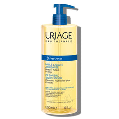 Uriage Xémose cleansing oil bottle with pump for easy daily use and soothing texture.
