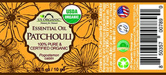 US Organic Patchouli: etiqueta USDA, referencia de calidad orgánica para cosmética natural.